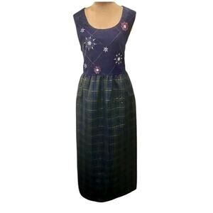 Bobbie Brooks Size XL 16 18 Dress Sleeveless Plaid Embroidery Winter Christmas